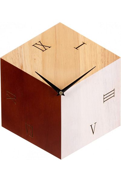 VIVILINEN wall clock, solid wood/metal, natural/black, 25.5 x 29.5 x 2 cm
