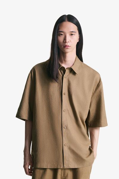 Bershka Short sleeve linen blend shirt
