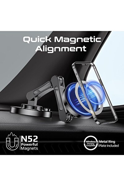 Promate Magnetic Adhesive Car Mount for Dashboard or Windshield, Adjustable Height, 360° Rotation,