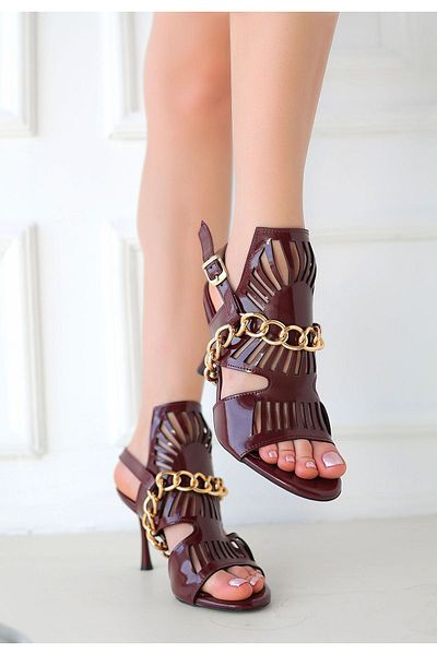 RAMİMSE Lidya Burgundy Patent Leather Heeled Shoes