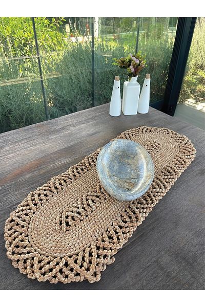 Home Inn Home Textile 1 Piece Wicker Look Decorative Runner Stain Resistant Natural