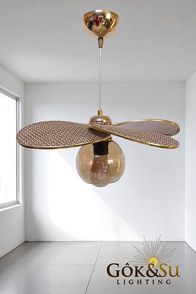 Göksu Lighting Rattan Propeller Model Pendant Lamp Chandelier Living Room Hall Entrance Kitchen