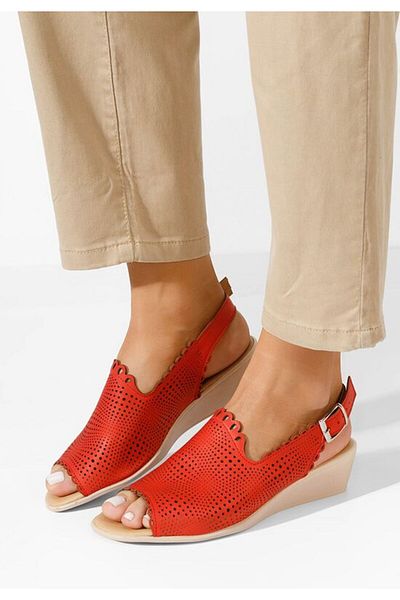 B T Shoes Claudia red leather women's sandals