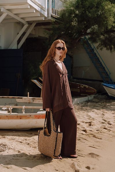 Manuka Muslin Wide Sleeve Kimono Bitter Brown