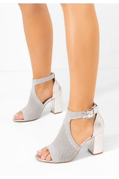 B T Shoes Sandale cu toc gros Elyzea argintii
