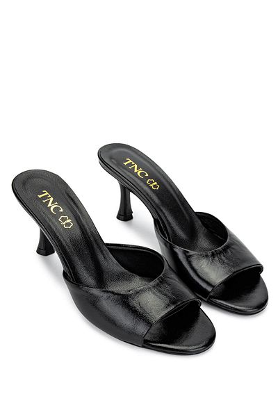 Tamer Tanca Women's Genuine Leather Black Patent Leather Heeled Slippers