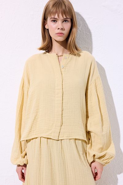 Manuka Muslin Balloon Sleeve Short Bluz Yellow