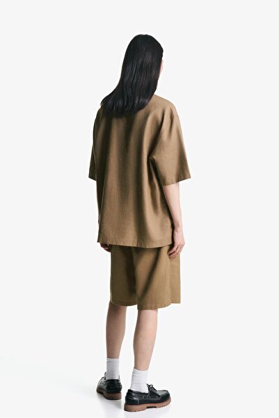 Bershka Kısa kollu keten karışımlı gömlek