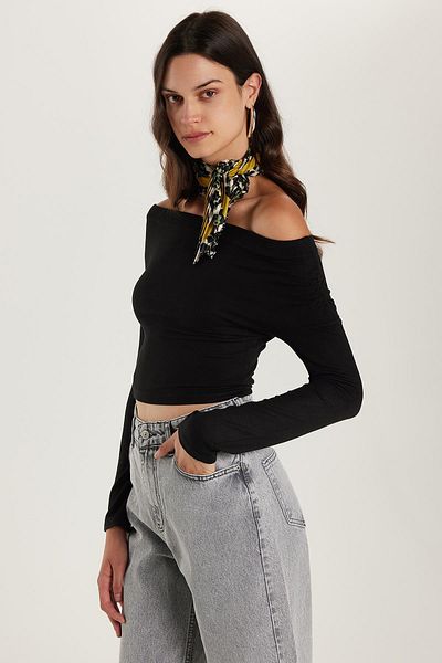 Tudors Bluză de damă, slim fit, cu mânecă lungă, cu decolteu barcă, din viscoză neagră