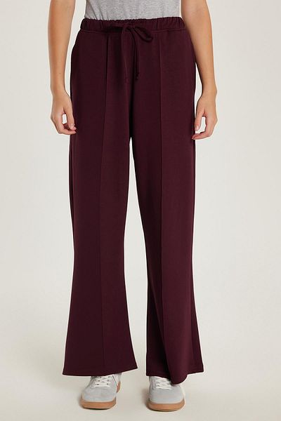 Tudors Women's Modal Fabric Relax Fit Elastic Waist Tie-Up Burgundy Trousers