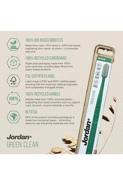 JORDAN Green Clean Toothbrush Medium 1+1
