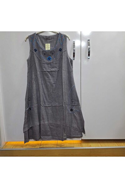 NUR TEKSTİL kadı gri %100 Pamuk şile bezi el işlemeli nakış detaylı etnik ota...