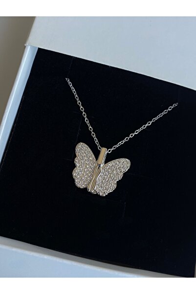 FIERA JEWELRY قلادة فضية للنساء من حجر الزركون على شكل فراشة قابلة للفتح