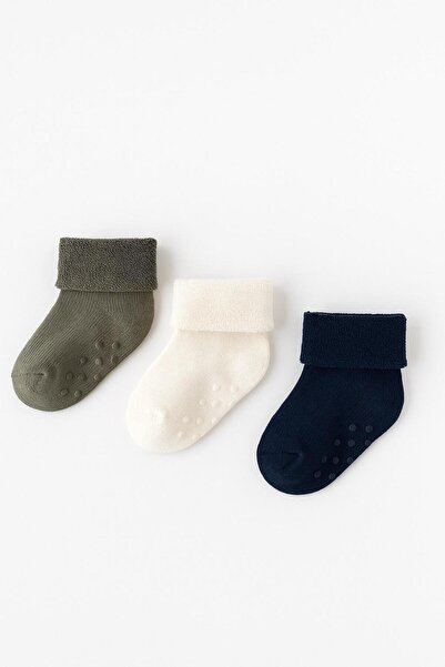 Katia&Bony Bebek 3'lü Havlu Soket Çorap Lacivert-Haki-Beyaz