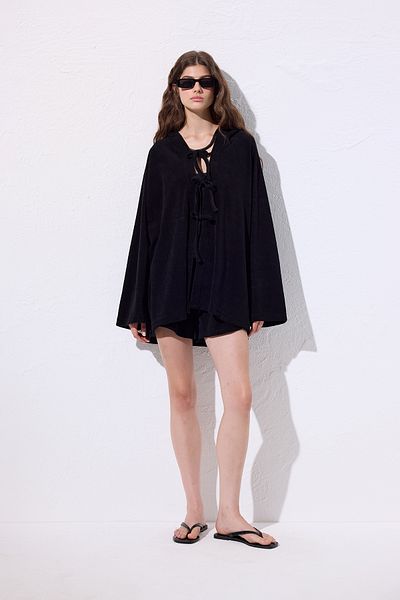 Manuka Towel Fabric Kimono Black