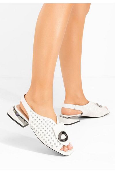 B T Shoes White Nabuka chunky heel sandals