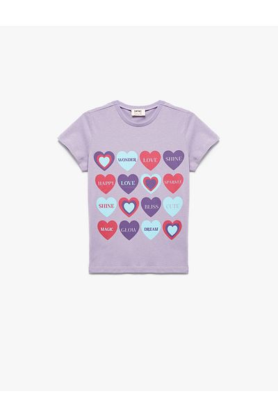 Koton Tricou cu mânecă scurtă, cu decolteu, cu imprimeu inimă din bumbac
