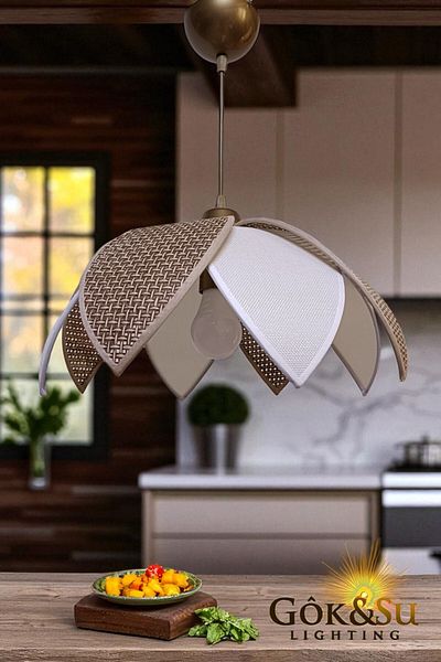 Göksu Lighting Rattan Propeller Model Pendant Lamp Chandelier Living Room Hall Entrance Kitchen