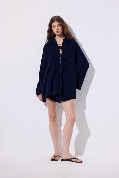 Manuka Towel Fabric Kimono Navy Blue