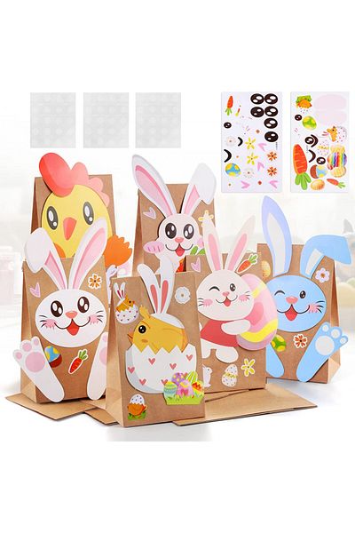 DazSpirit Set of 12 gift bags with animal card stickers and DazSpirit adhesive, paper, multicolor