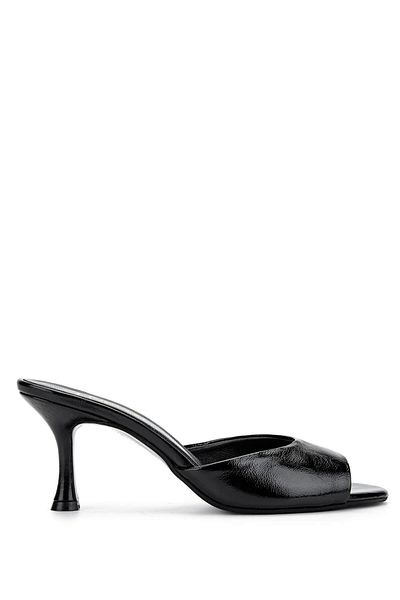 Tamer Tanca Women's Genuine Leather Black Patent Leather Heeled Slippers