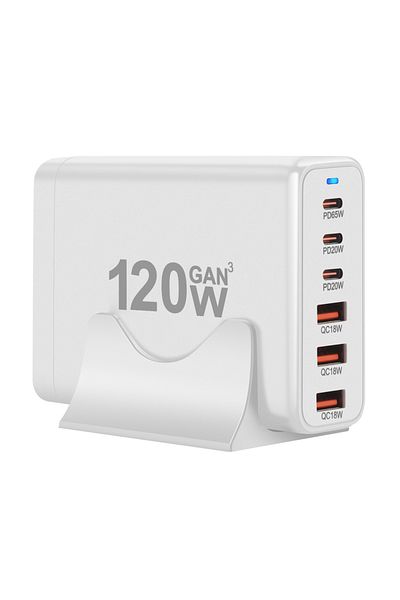 Choice EU Plug wihte New Style 120W GaN Charger 6 Ports USB Type C PD Charger Quick Charge USB3.0 Type C Qu