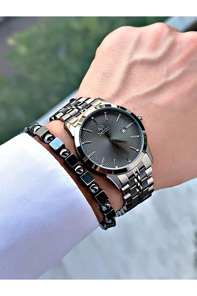 Bentini Men's Wrist Watch with Calendar – Steel Band, 3 Atm Water Resistant, 2-Year Warranty, Gift Bracelet