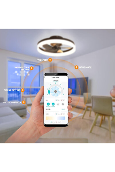 ve Lampă de tavan LED inteligentă cu ventilator rabatabil, 36W+15W, CCT, 40cm - Compatibilă cu Smart Home