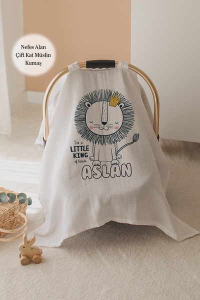 Lilabio %100 Pamuk İsme Özel Çift Katlı Müslin Puset Örtüsü - Aslan
