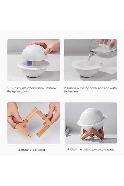 OEM Aromatherapy humidifier, planet shape, night light with 3 intensities