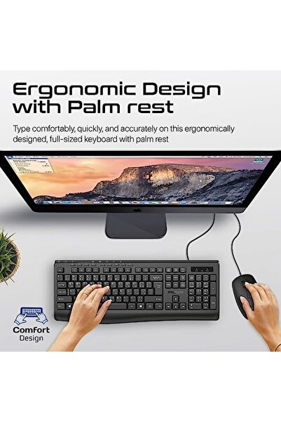 Promate Wired Keyboard and Mouse with Ambidextrous, 2400 Adjustable DPI, English/Arabic Buttons, Med
