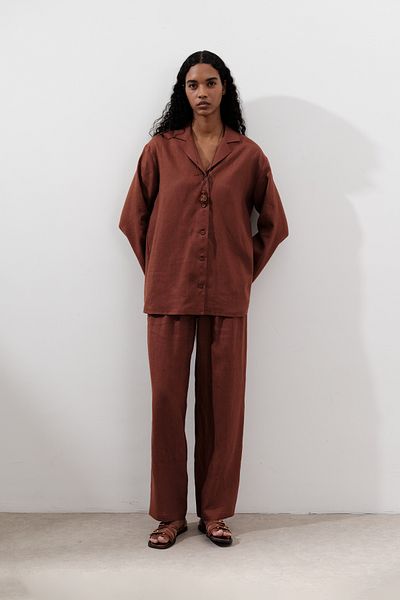 Manuka Linen Pleated Wide Pants Copper