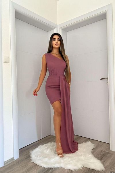 Modafeminen Κοντομάνικο κρεπ φόρεμα με τσακισμένο βολάν 582185 Dusty Rose