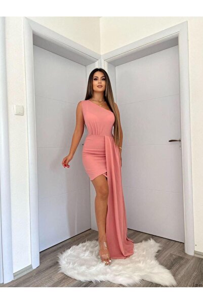 Modafeminen Κοντομάνικο φόρεμα κρεπ με σχισμή και βολάν 582185 PUDRA