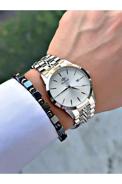Bentini Men's Wrist Watch with Calendar – Steel Band, 3 Atm Water Resistant, 2-Year Warranty, Gift Bracelet