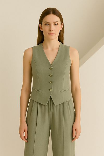 My Blog Çağla Lavin 100% Cotton Linen Vest-Pants Set - 8347