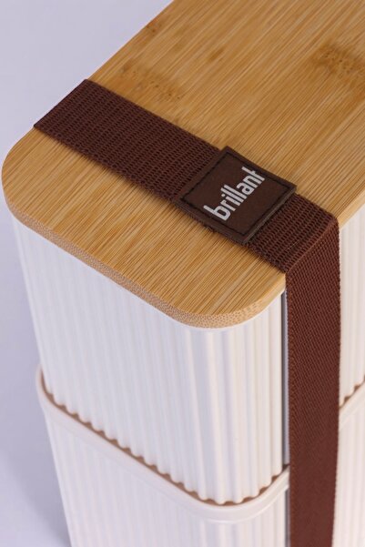 Brillant Zebra 2’li Bambu Kapaklı Lunch Box - 1 Lt + 1 Lt - Saklama Kabı Seti - Lastikli