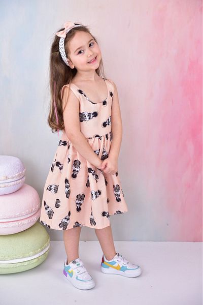 BUUFUU Baby Girl Cartoon Heroes Printed Dress with Bow and Bandana 6-24 Months