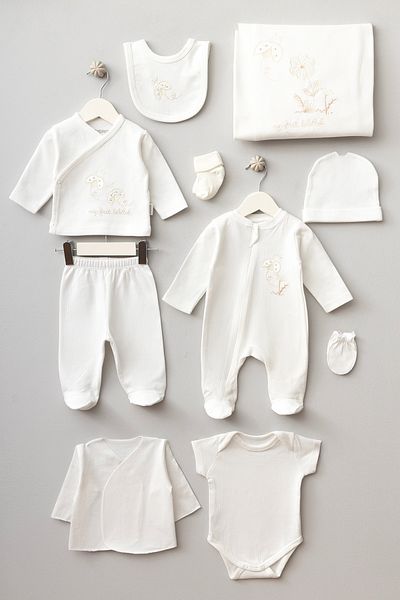 Bebitof Cute Ladybug Patterned 10 Piece Boxed Newborn Hospital Release Bodysuit Set
