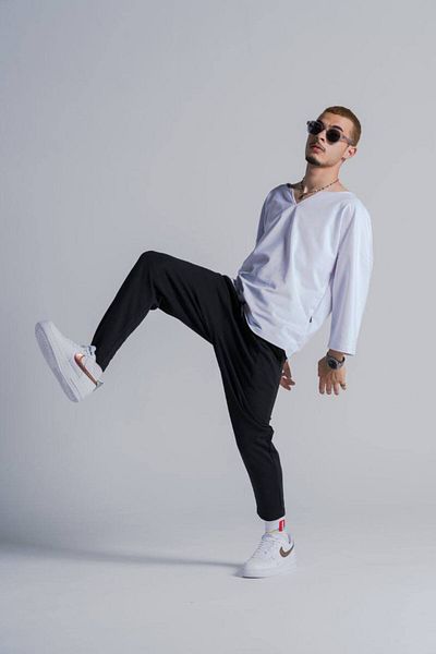 SUPERBLUE Men's Basic Elastic Waist Loose Black Baggy Trousers