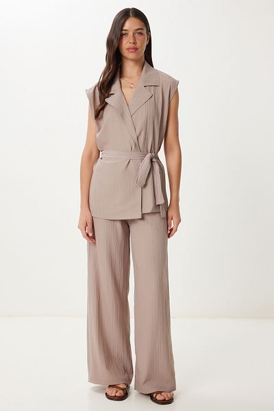 Lovelyİstanbul Belted Vest Palazzo Knitted Suit
