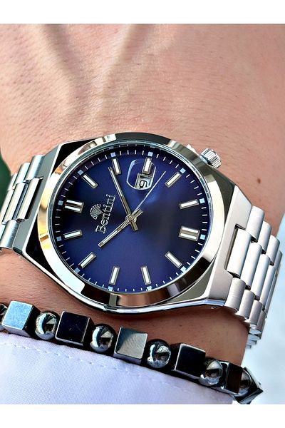 Bentini Men's Wrist Watch with Calendar – Steel Band, 3 Atm Water Resistant, 2-Year Warranty, Gift Bracelet