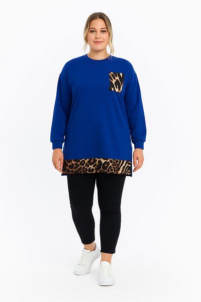 Birol Triko Women's Saks Blue Leopard Pattern Tunic