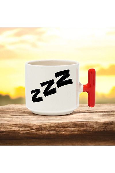BB TRADE Zzz Designed Red t Handle Ceramic Printed Mug 250 ml