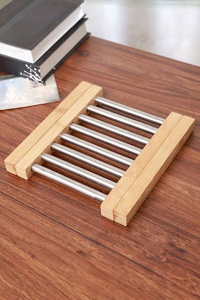 Vadi Bamboo and Stainless Steel Pot Mat Heat Resistant Expandable Modern Trivet