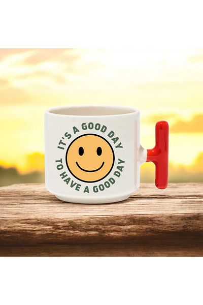 BB TRADE It's Good Day Designed Red t Handle Ceramic Printed Mug 250 ml