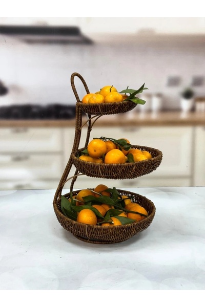 Kosova KOSAVA 3 Katlı Rattan Sunumluk 30/25/17 cm TKEBT Kahve