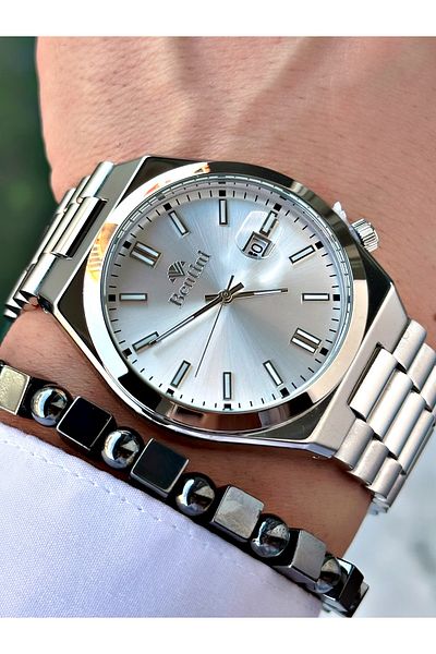 Bentini Men's Wrist Watch with Calendar – Steel Band, 3 Atm Water Resistant, 2-Year Warranty, Gift Bracelet