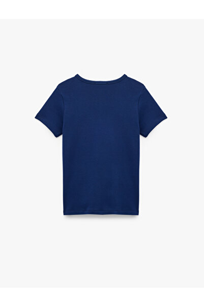 Koton Βαμβακερό κοντομάνικο μπλουζάκι με λαιμόκοψη