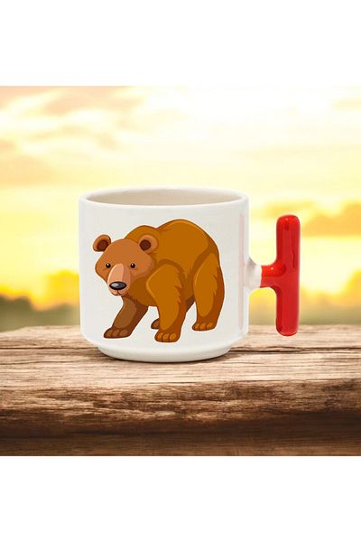 BB TRADE Bear Designed Red t Handled Ceramic Printed Mug Cup 250 ml
